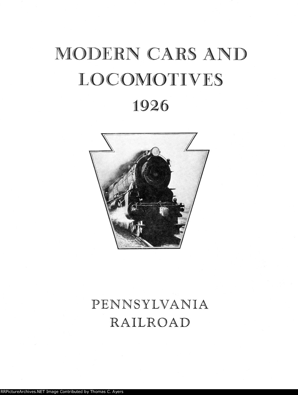 PRR "Modern Cars And Locomotives: 1926," Front Cover
